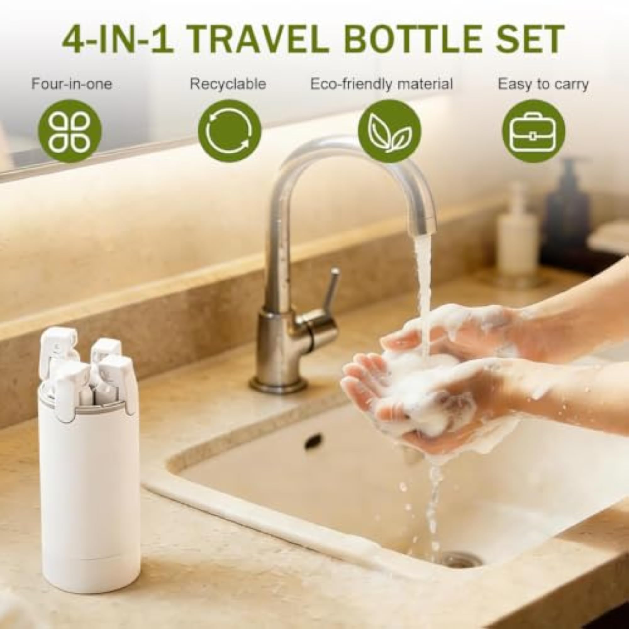 4-in-1 Travel Bottles for Toiletries, Portable Leak-Proof Set